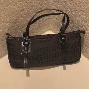 Fendi Zucca Rectangle Bag Black Zucchino Mini Bauletto Shoulder Purse Black Logo